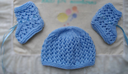 Ready Made 0-3 Months Hand Knitted Beanie Hat & Bootee Sets - DollieBabies