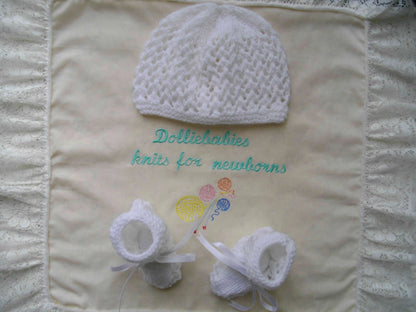 Ready Made 0-3 Months Hand Knitted Beanie Hat & Bootee Sets - DollieBabies