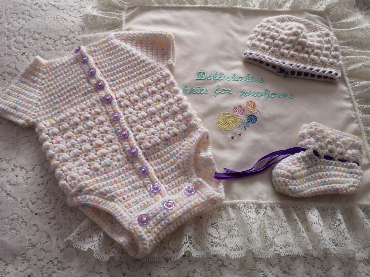 Ready-made Girls Crocheted Bodysuits white multi 3-6 months - DollieBabies