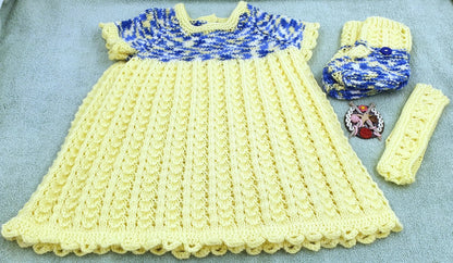 Ready Made Hand knit 3 - 6 month lemon baby dress - DollieBabies