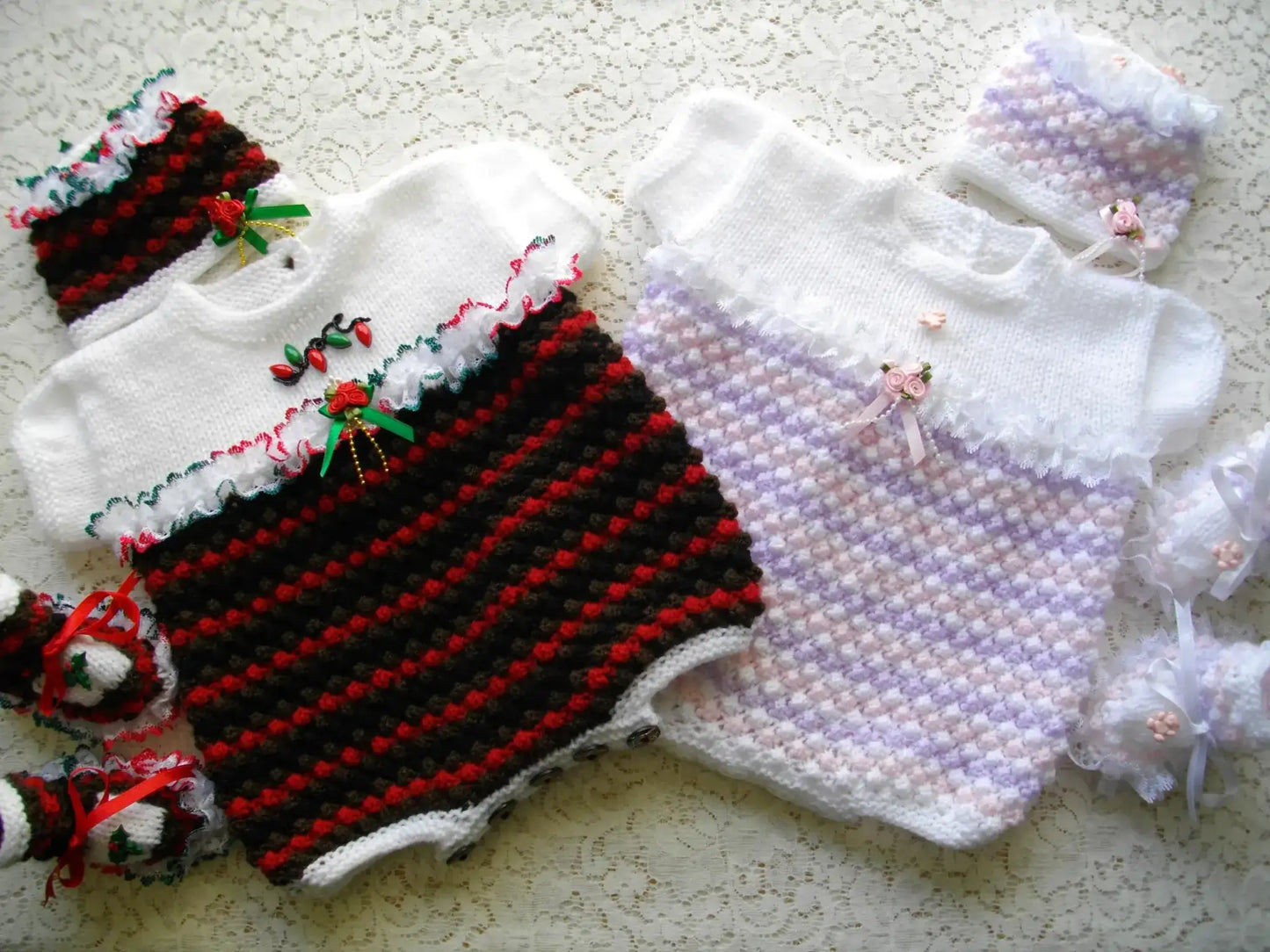 Seasonal Baby Romper Set Knitting Pattern PDF 16 - DollieBabies