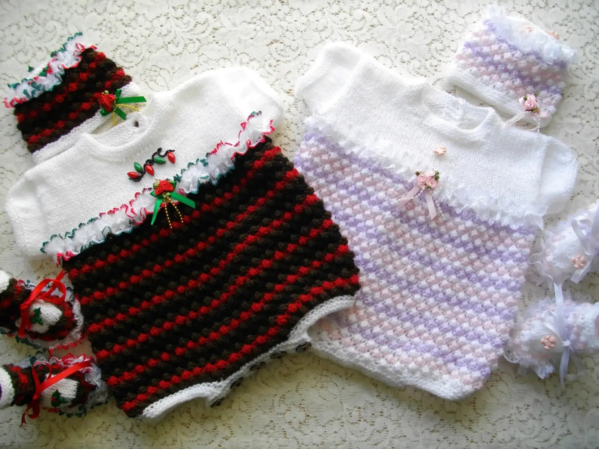 Seasonal Baby Romper Set Knitting Pattern PDF 16 - DollieBabies