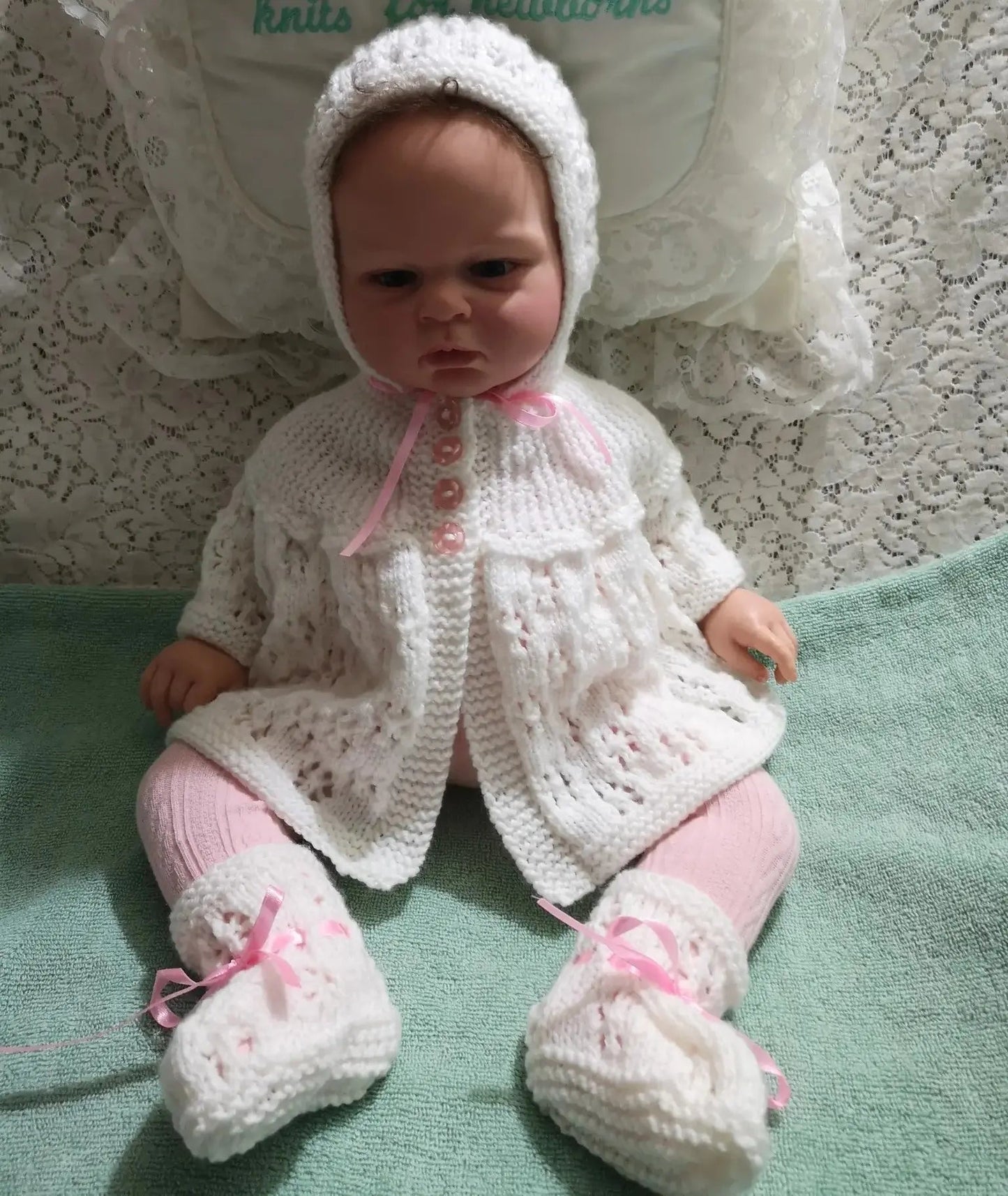 Sideways Yoke Matinee Set Knitting Pattern PDF 71 - DollieBabies
