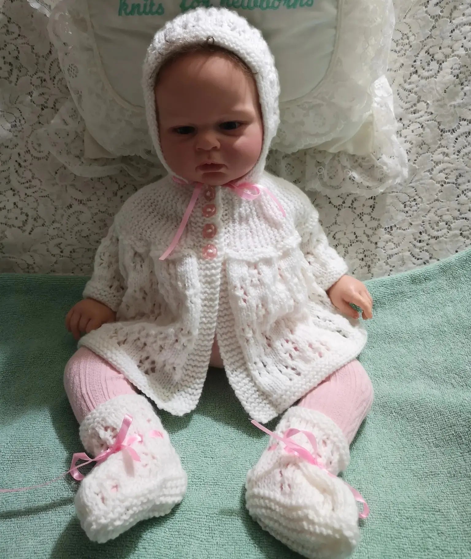 Sideways Yoke Matinee Set Knitting Pattern PDF 71 - DollieBabies