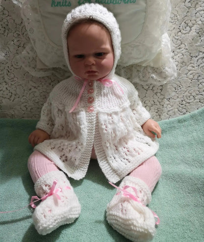 Sideways Yoke Matinee Set Knitting Pattern PDF 71 - DollieBabies