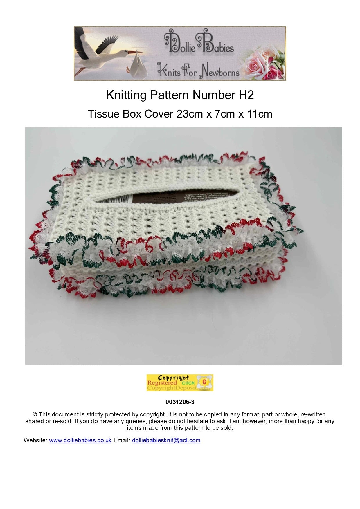 Tissue Box Cover With Knit In Lace Knitting Pattern PDF H2 - DollieBabies