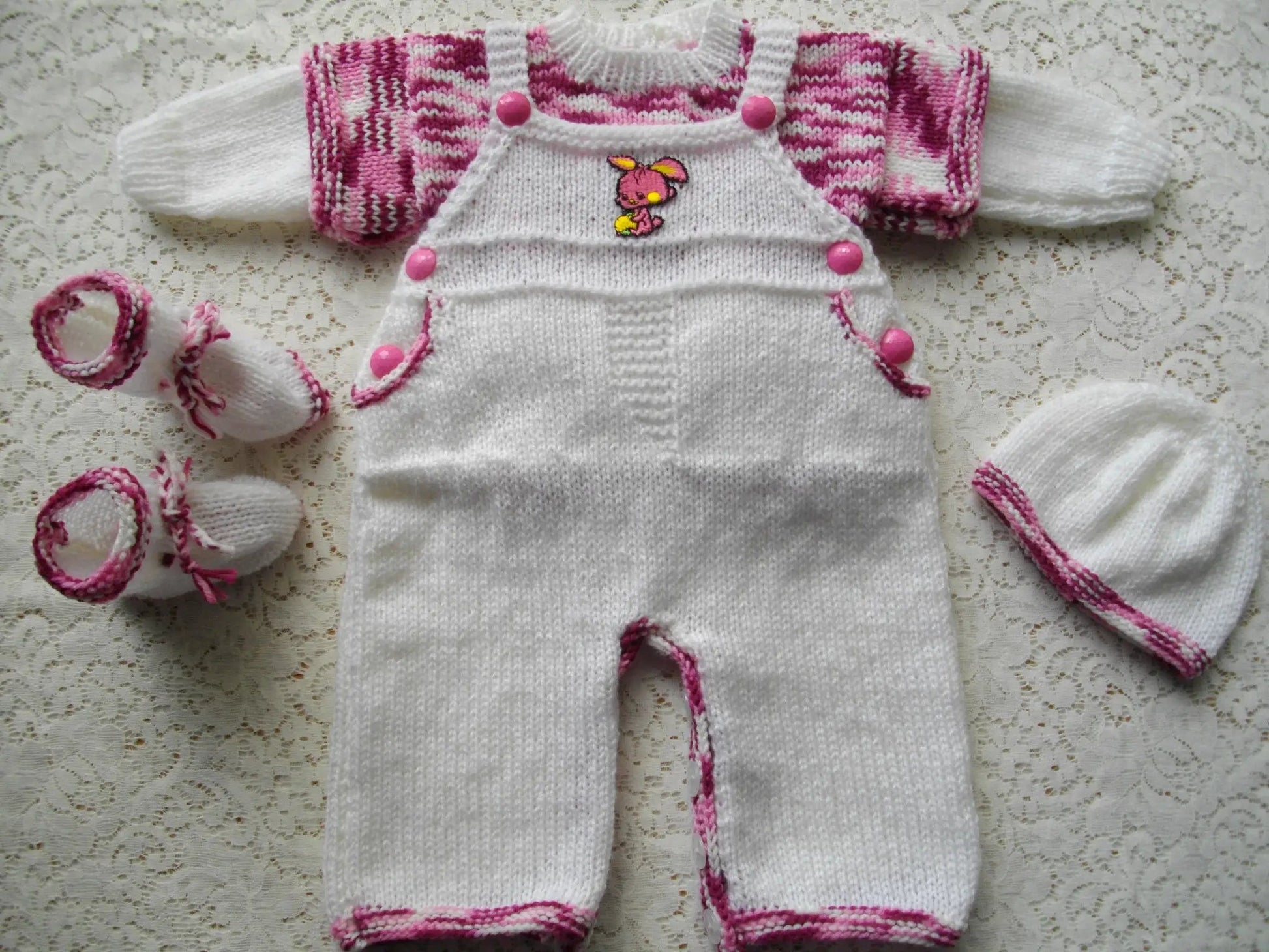 Unisex Baby Dungaree Set Knitting Pattern PDF 18 - DollieBabies