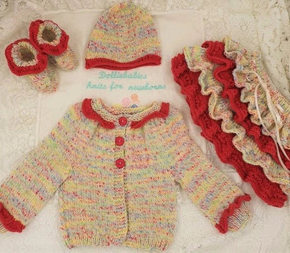 Printed Knitting Pattern 120 Yoked Cardigan & Frilly Skirt - DollieBabies