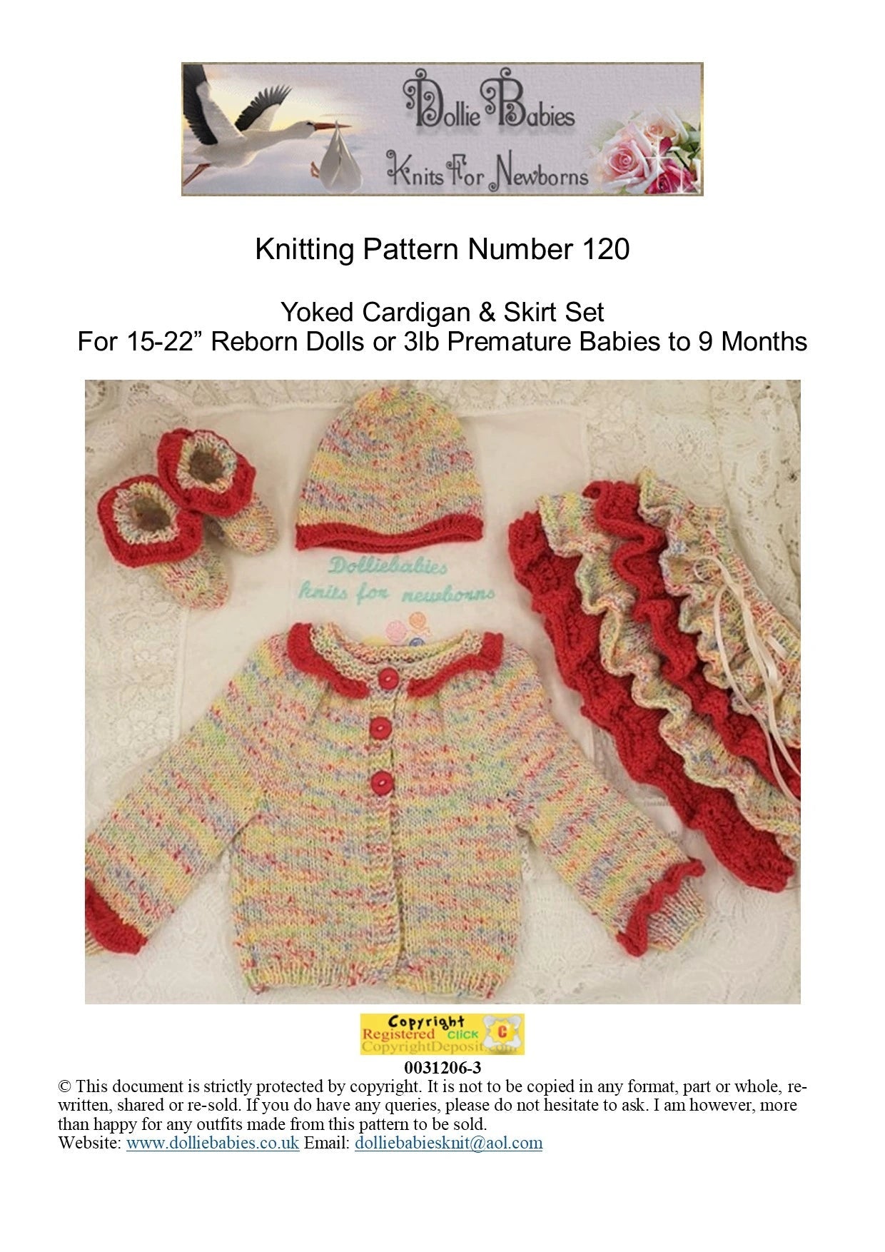 Printed Knitting Pattern 120 Yoked Cardigan & Frilly Skirt - DollieBabies