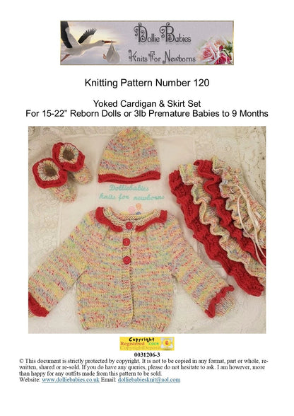 Printed Knitting Pattern 120 Yoked Cardigan & Frilly Skirt - DollieBabies