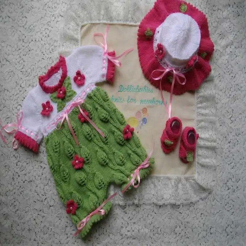 Flower and Leaves Romper Knitting Pattern 038