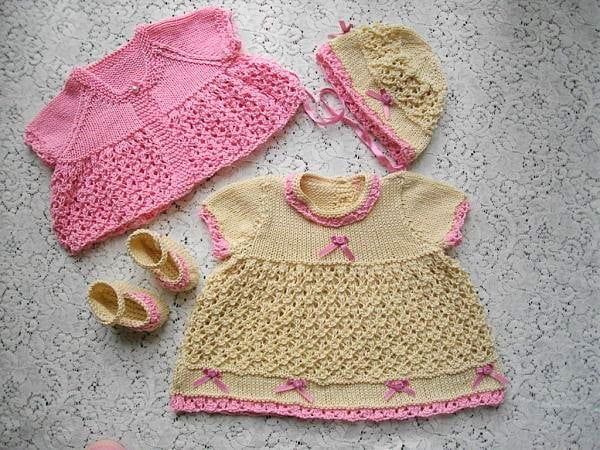 short sleeve raglan dress set knitting pattern for babies and reborn dolls