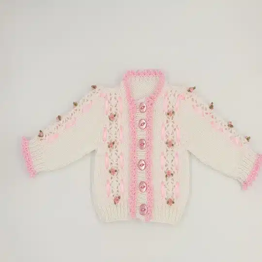 Girl's ribbon & rose cardigan knitting pattern