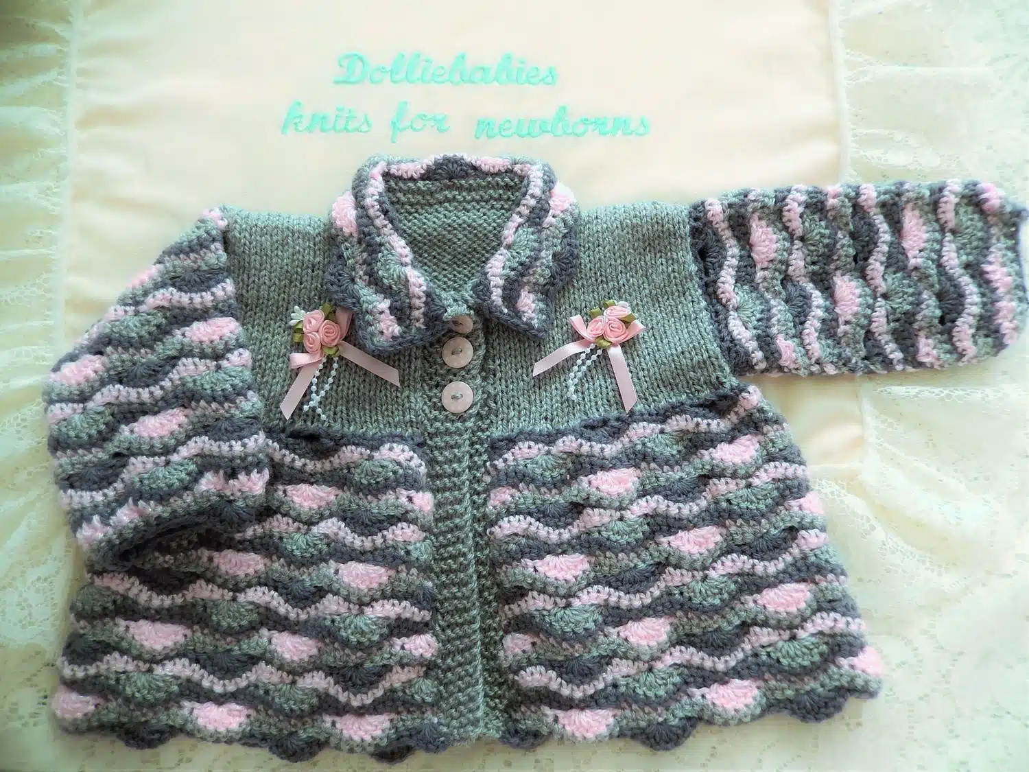 Matinee Jacket from DollieBabies crochet and knit combination pattern 001