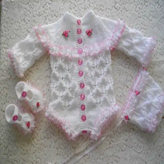 Eyelet lace bodysuit baby knitting pattern