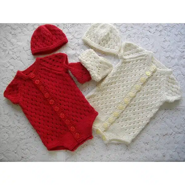 0-3 size rompers knitted from DollieBabies Knitting Pattern Book 1